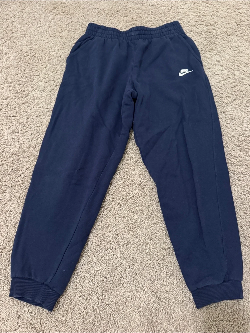 Nike Kids Navy Blue Fleece Joggers with White Swoosh